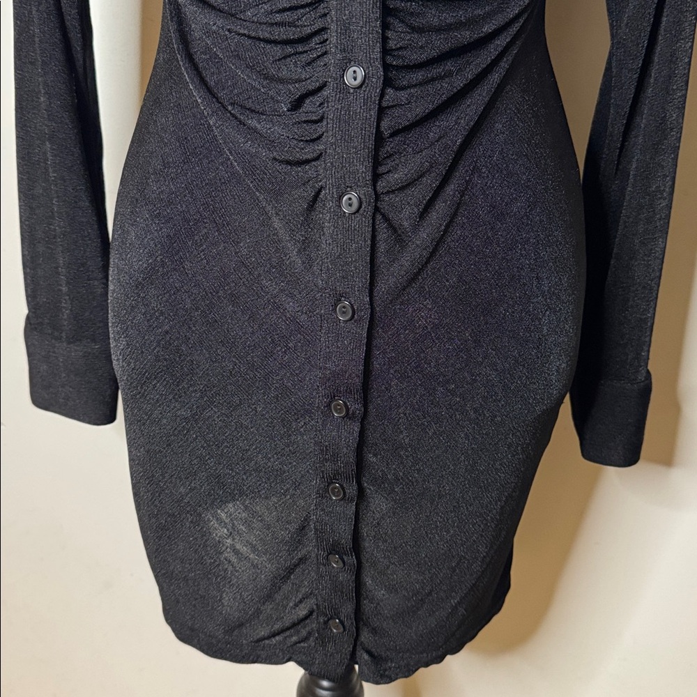 MABLE Black Ruched Button Down Shirt Dress Women’s M - Picture 5 of 7